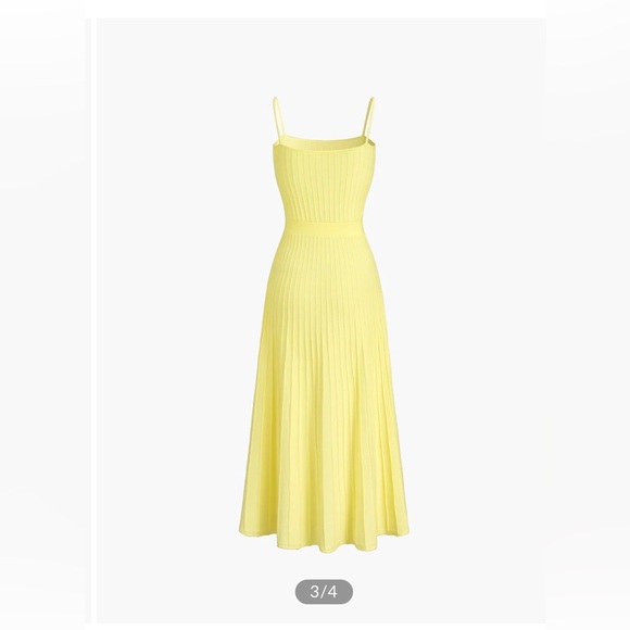 Yellow Ribbed Pleated Dress - Picture 2 of 4